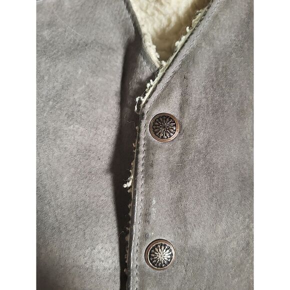 Vtg Distressed Grunge David James Vest Jacket 42 R Grey Leather Sherpa USA Men - Picture 6 of 12
